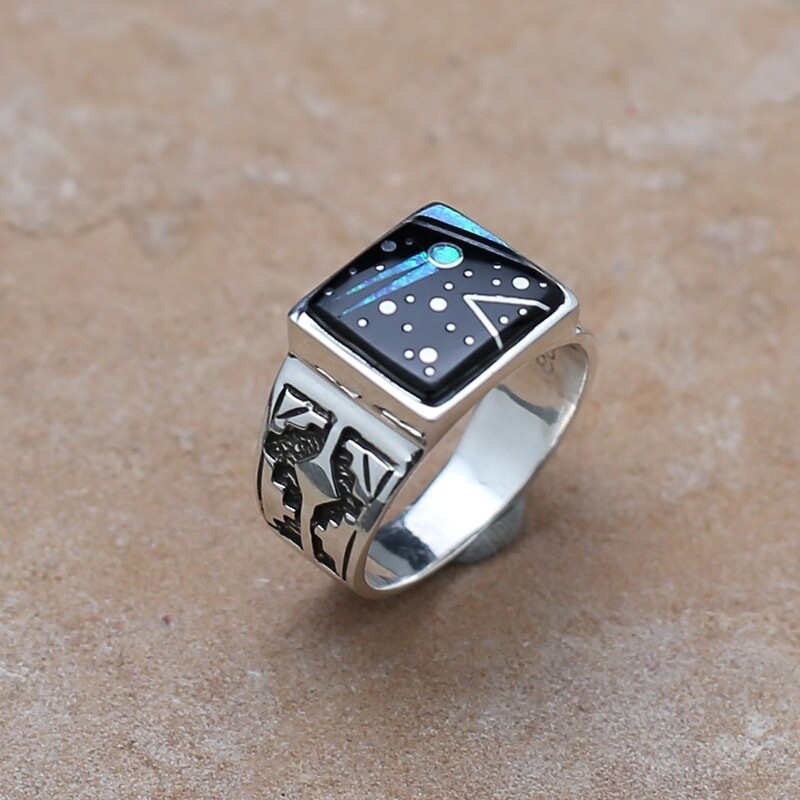 Square inlay ring w/night sky design