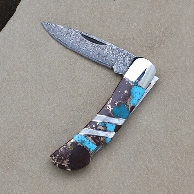 Stabilized turquoise inlay pocket knife