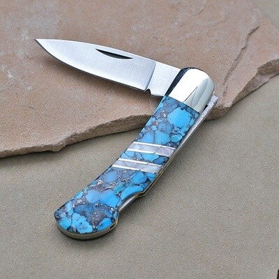 Pocket knife w/ stabilized turquoise inlay