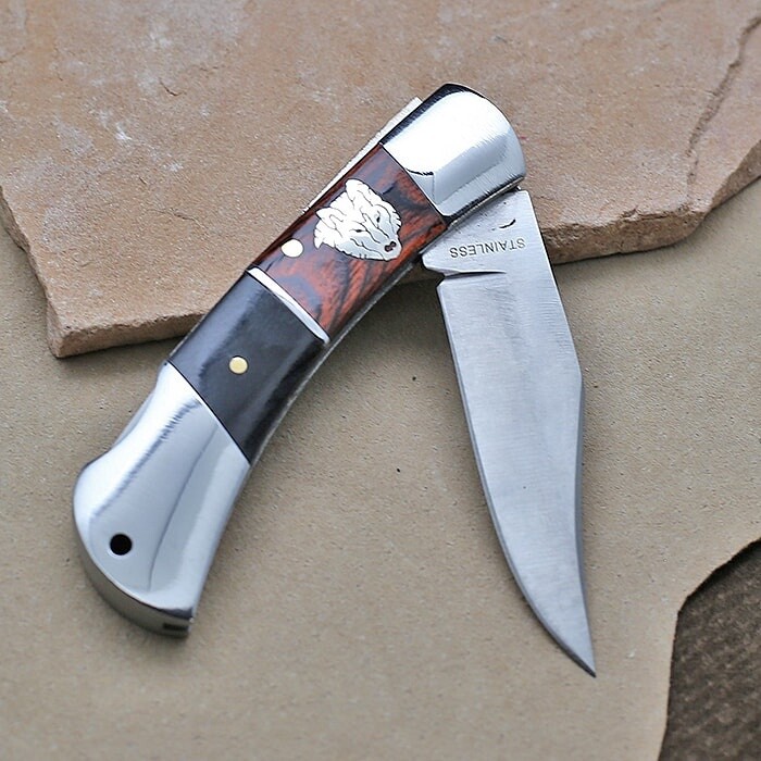 Single blade knife w/ sterling silver wolf head- TG 116