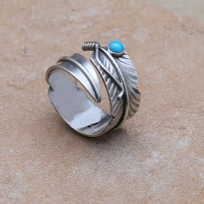 Adjustable feather ring with turquoise - SWS 272