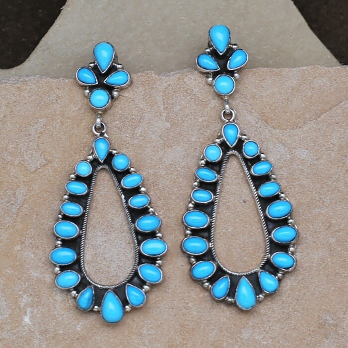 Long turquoise cluster dangle earrings- SWS 279