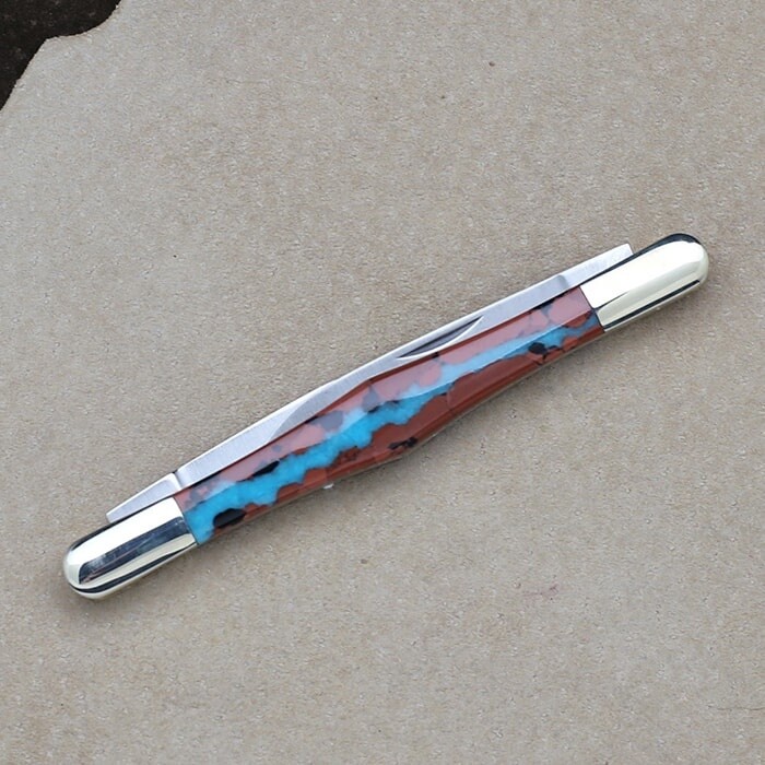 Pin knife with boulder turquoise inlay