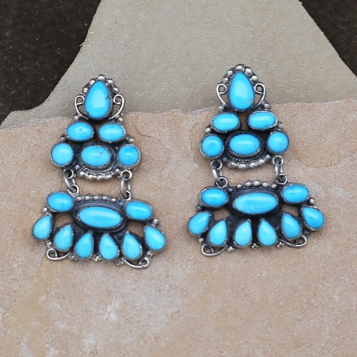 Turquoise cluster dangle earrings-SWS 277