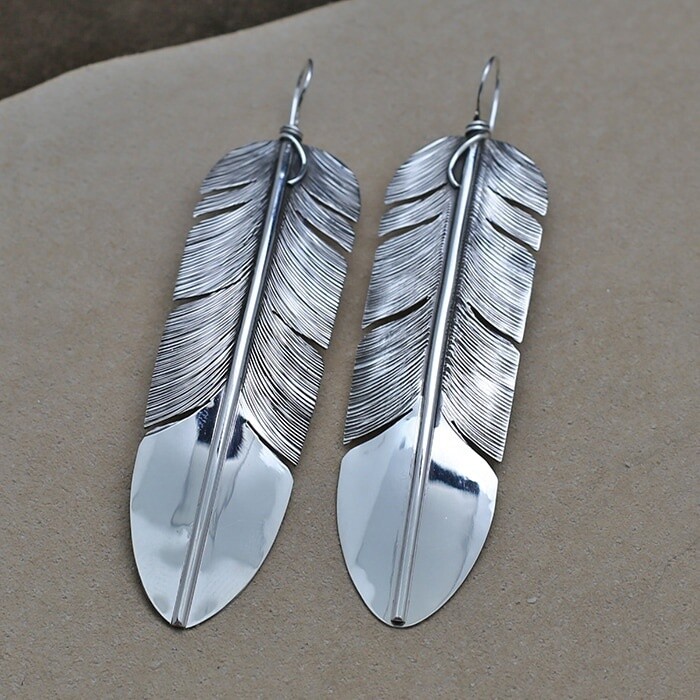 Extra large dangle feather earrings