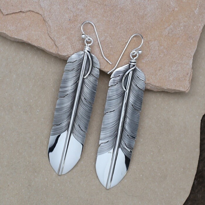 Extra long dangle feather earrings