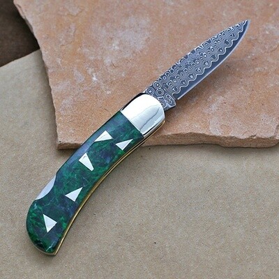 Custom green Burmese jade inlay knife
