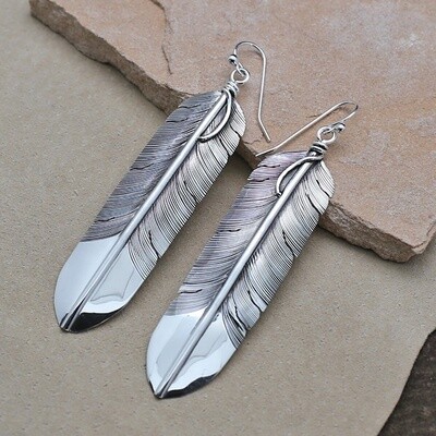 Extra long dangle feather earrings