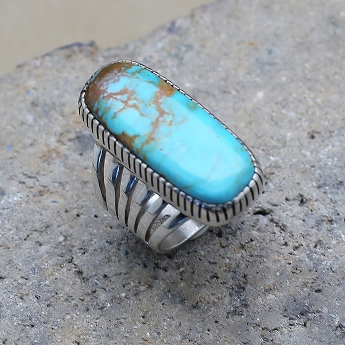 Long rectangular ring with Kingman turquoise - Bil 661