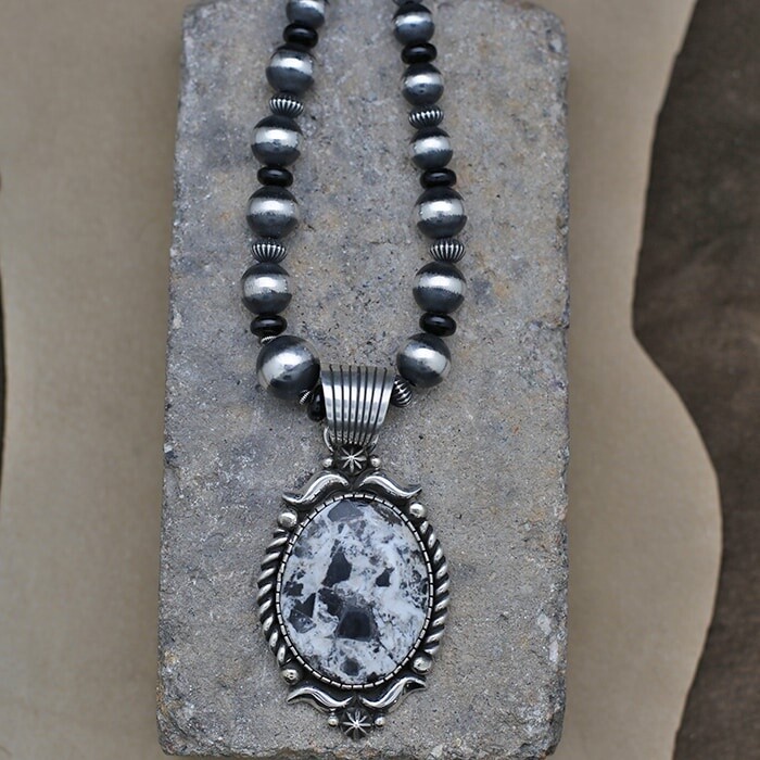 Large White Buffalo & Black Onyx necklace set