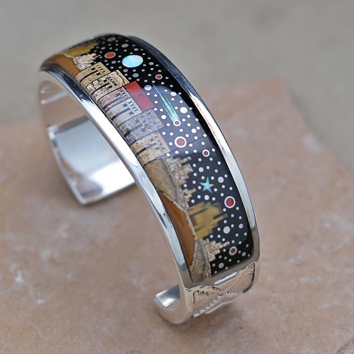 Large Adobe Pueblo bracelet by Fred Begay-SR 2369