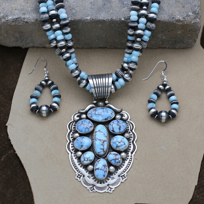 Large cluster necklace set w/ golden hills turquoise-BC 1409