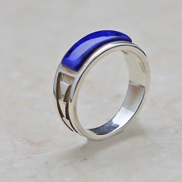 Thin inlay lapis ring by artist Rick Tolino - SR 2352