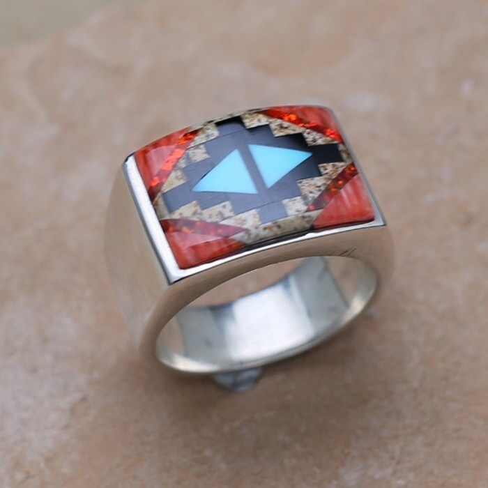 Red rug pattern ring- SR 2373