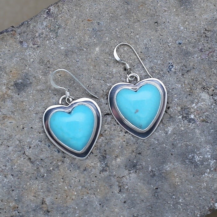 Turquoise dangle heart earrings-SWS 269