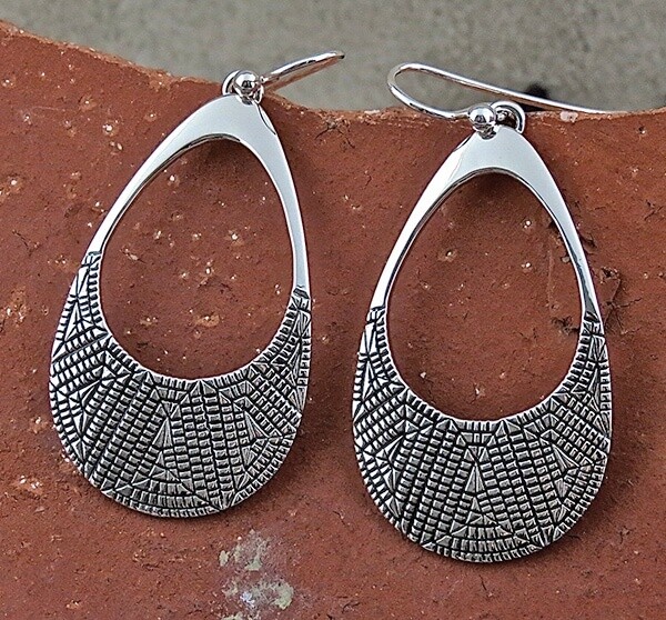 Basket weave open oval large dangle earrings