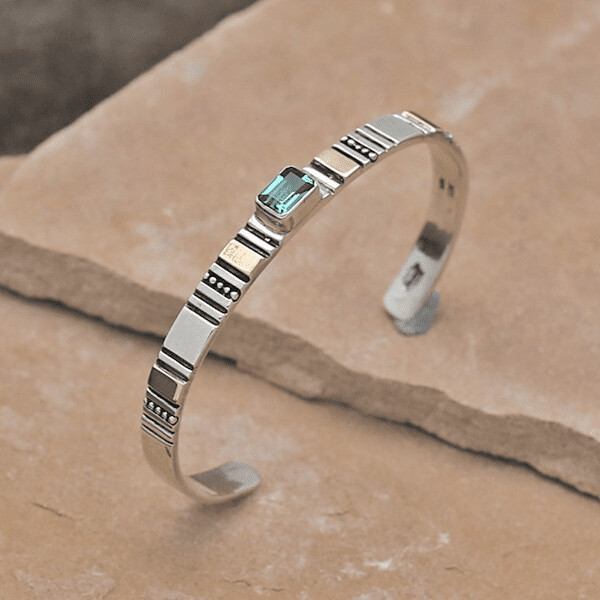Thin silver bracelet w/ 14kt gold accents