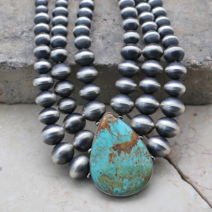 Large tear drop pendant with cascading Navajo Pearls- BIL 623