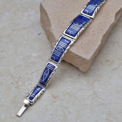 Large lapis inlay link bracelet