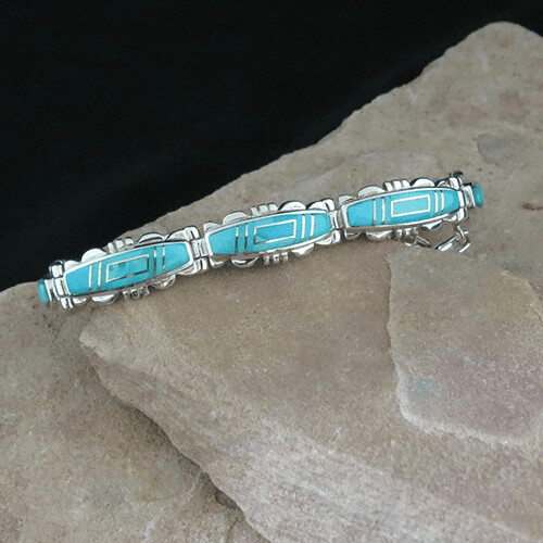 Calvin Begay inlay turquoise link bracelet