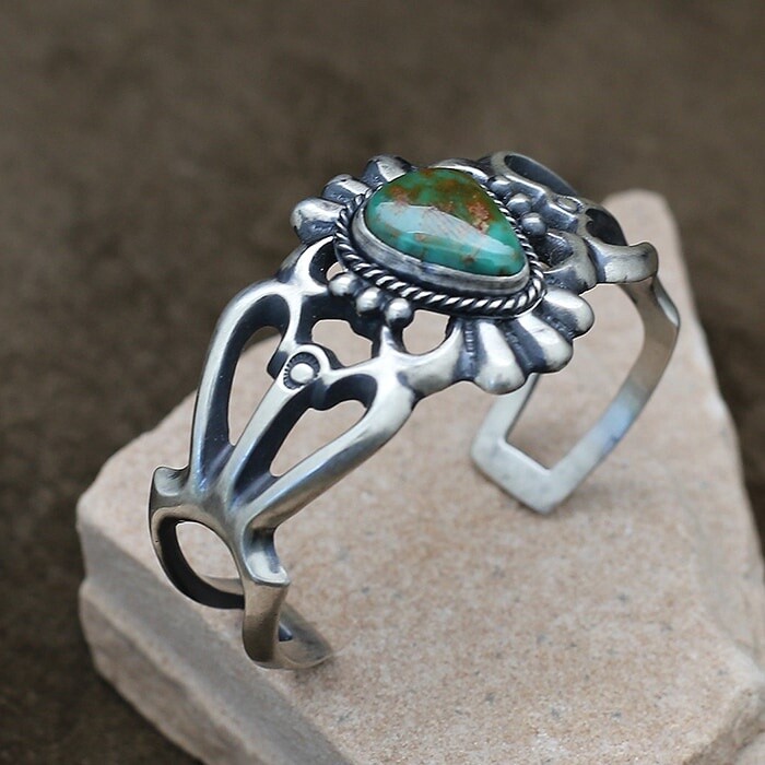 Sandcast style bracelet with Royston turquoise