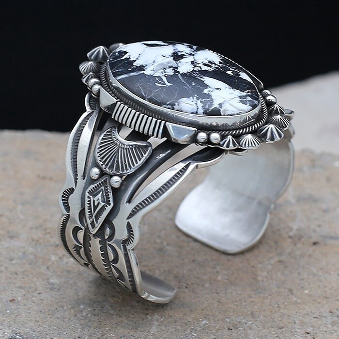 Aaron Toadlena bracelet with White Buffalo-BC 1385