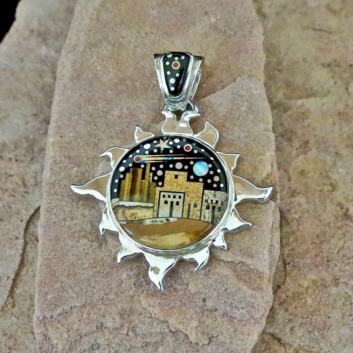 Large sun pendant Adobe pueblo design-SR 2340