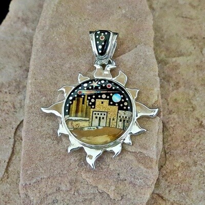 Large sun pendant Adobe pueblo design-SR 2340