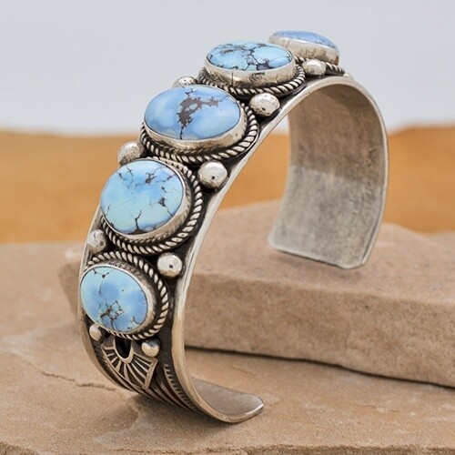 5-Stone Golden Hills turquoise bracelet by Albert Jake