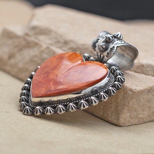 Extra large Heart pendant w/red spiny oyster shell-BC 1355