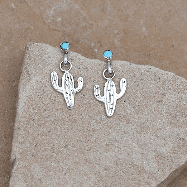 Mini cactus earrings with turquoise studs