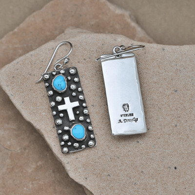 Rectangular dangle earrings- Rain Drop Design &amp; Turquoise