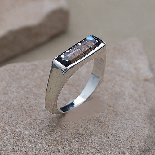 Stackable thin ring, adobe pueblo design