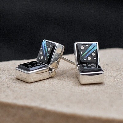 Square hinge dangle earrings, Night Sky inlay-NS 117