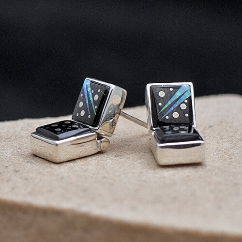 Square hinge dangle earrings, Night Sky inlay-NS 117