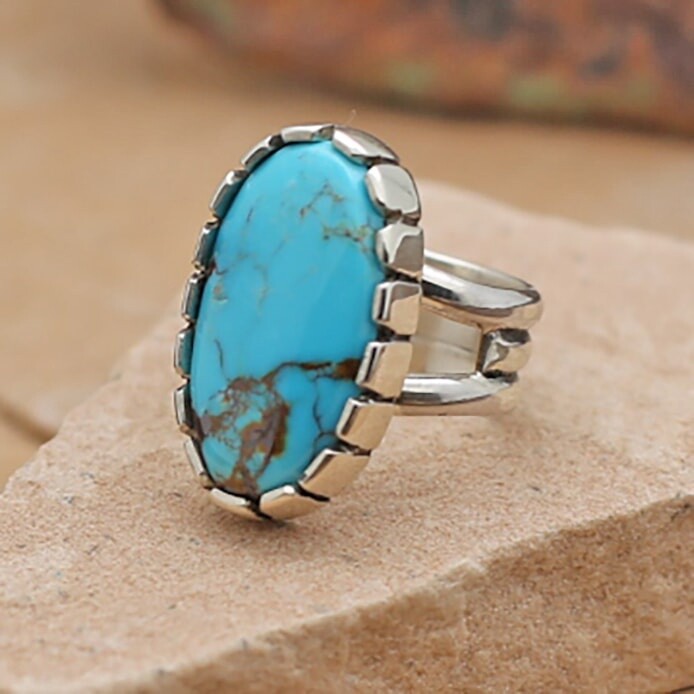 Notched bezel kingman turquoise ring-RB 221