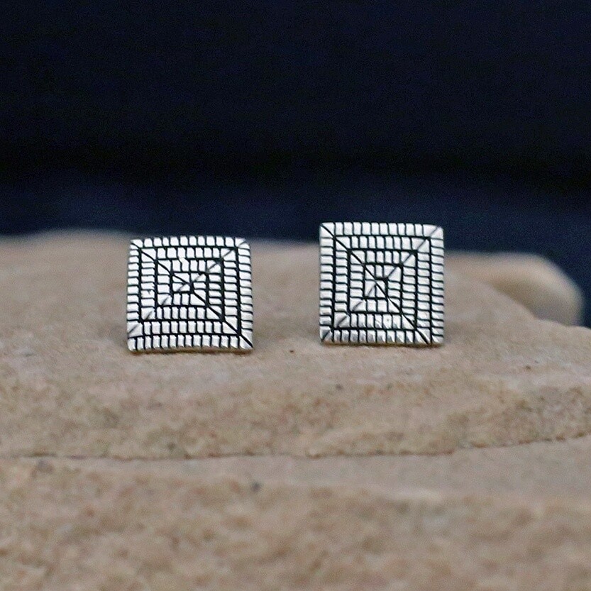 Basket weave rectangular stud earrings