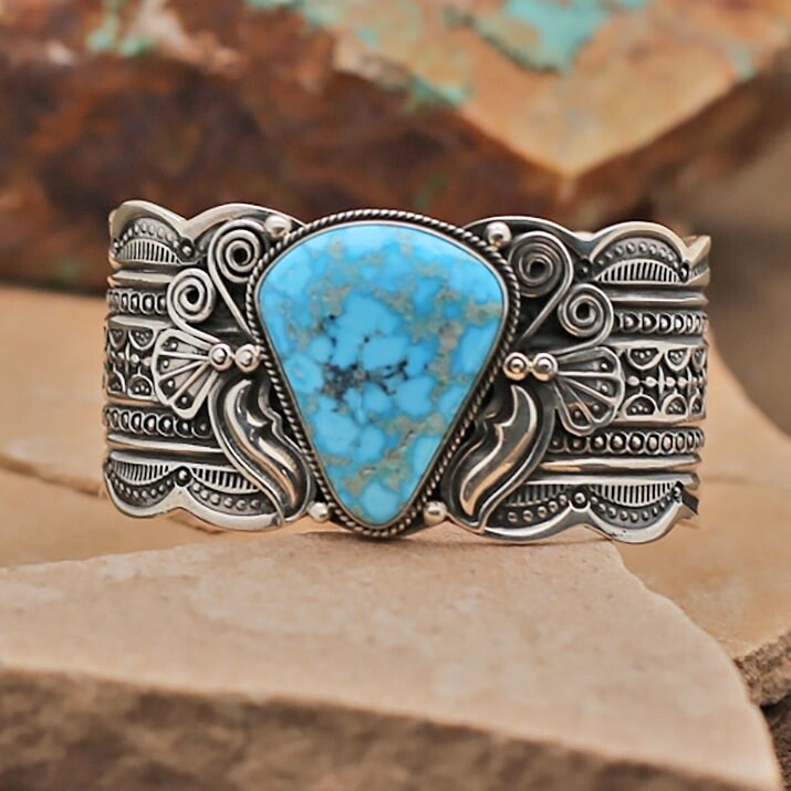 Single stone &quot;water-web&quot; turquoise bracelet