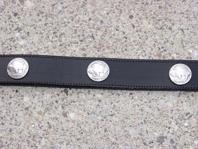 Black Latigo Leather Belt with Buffalo head Nickels