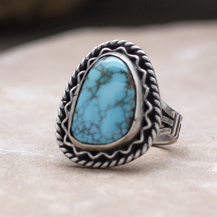 Unique vintage turquoise ring-Lone Mtn 144