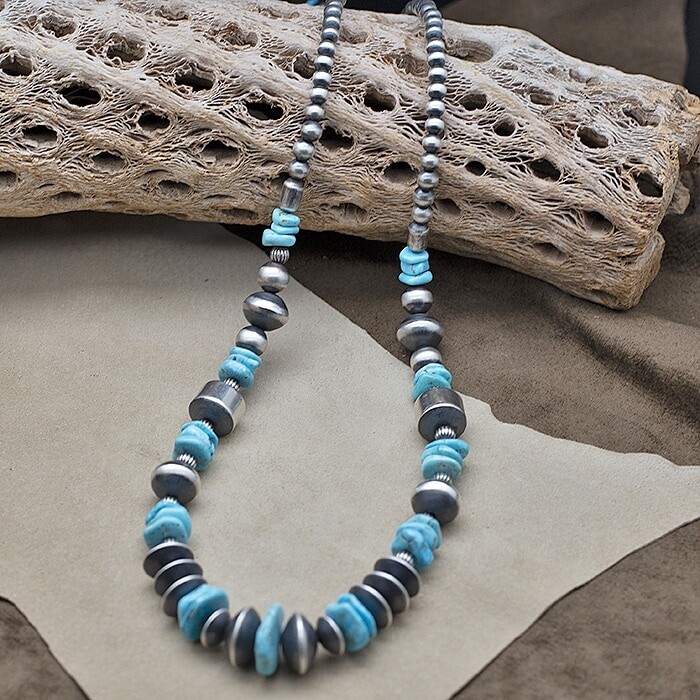 BIL 408 - 32&quot; Navajo pearls w/ barrel &amp; saucer beads
