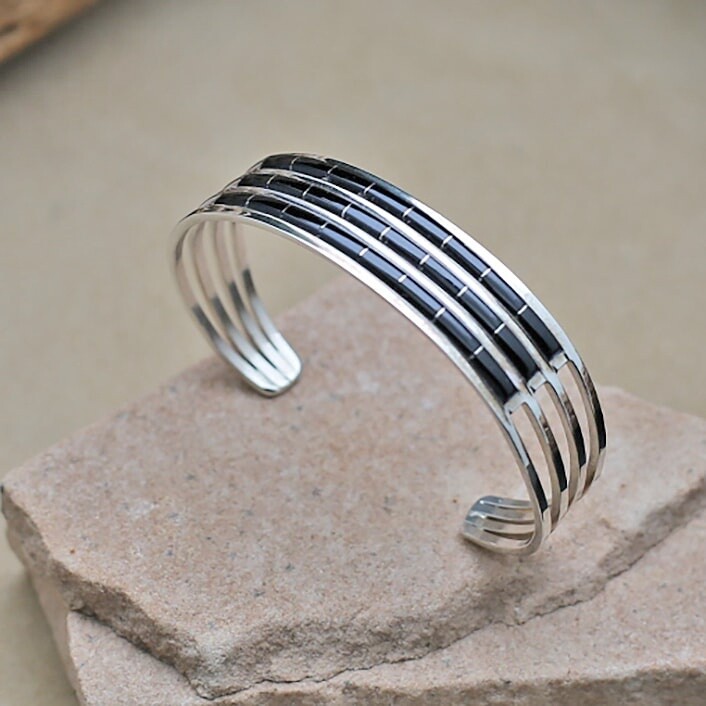 Triple row Zuni inlay bracelet