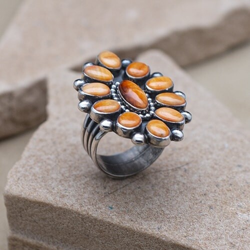 Oval Navajo cluster ring with spiny oyster shell - SWS 244