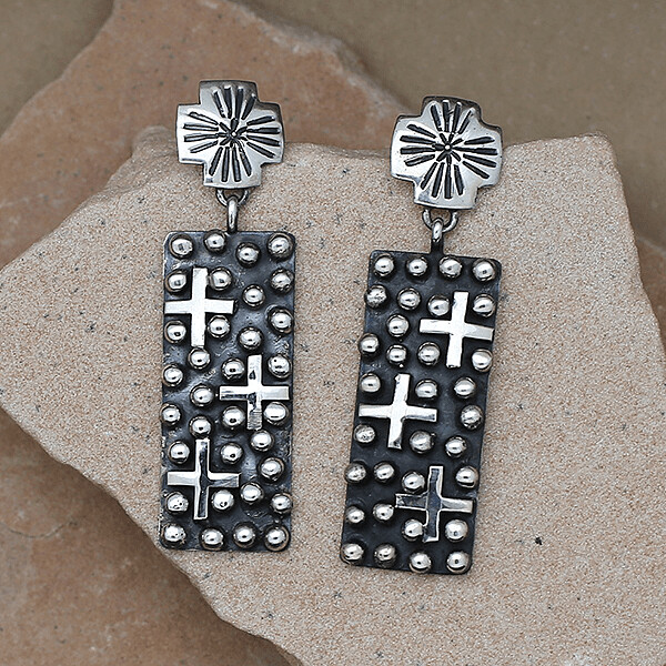 Large dangle cross earrings-Rain Drop design