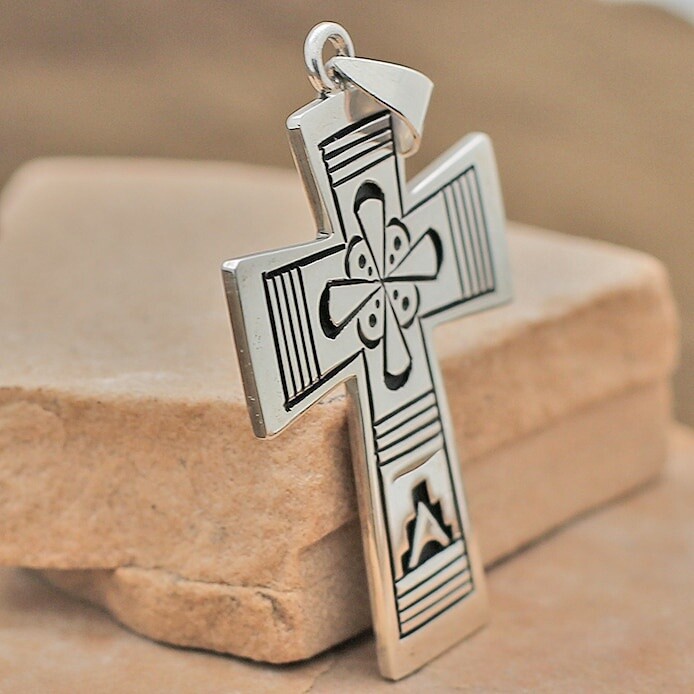 Cross pendant in a overlay style by Kary Begay