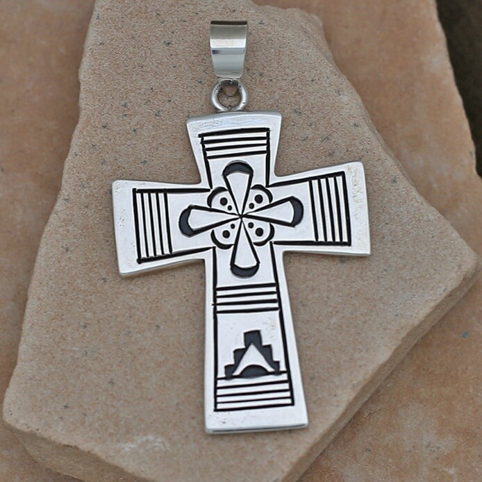 Cross pendant in a overlay style by Kary Begay