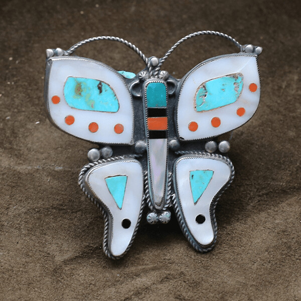 1970&#39;s Zuni Inlay Butterfly Pin