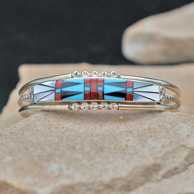 JM 210  Zuni multi-color inlay cuff bracelet