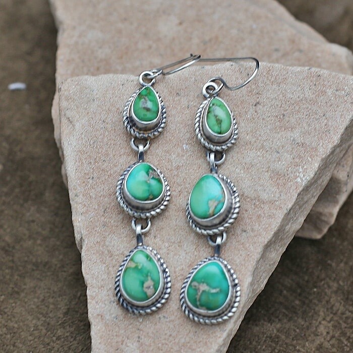 Satin finish dangle earrings w/Sonoran Gold turquoise-ANA 1488