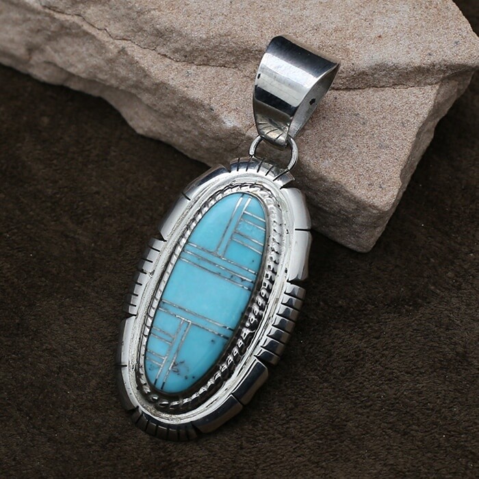 Large inlay pendant w/ sleeping beauty turquoise